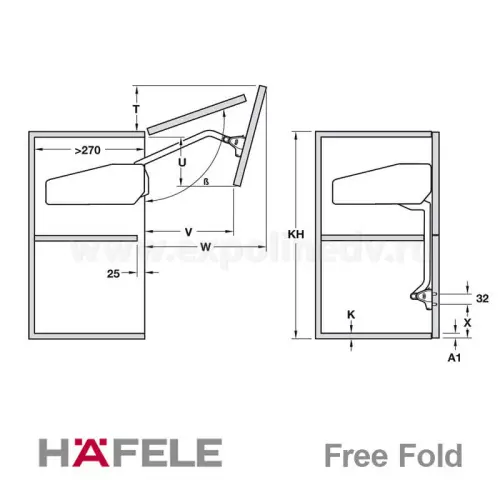 Подъемники складные подъемный механизм 2-х двер. free fold серия i (840-910мм), 4,5-9,0 кг