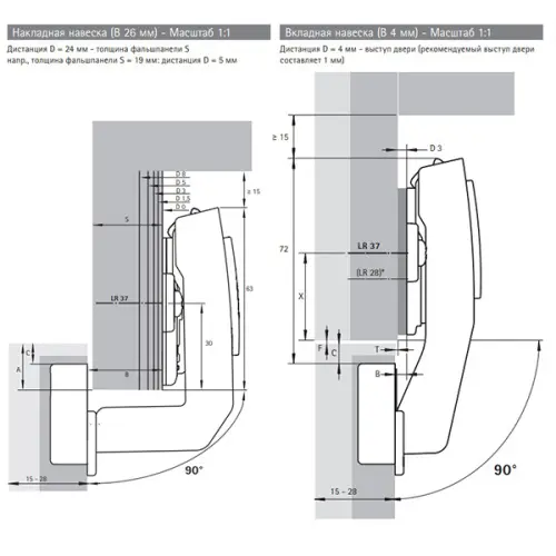Петли мебельные Hettich (Германия) петля hettich sensys угол 180° накладная, с доводчиком