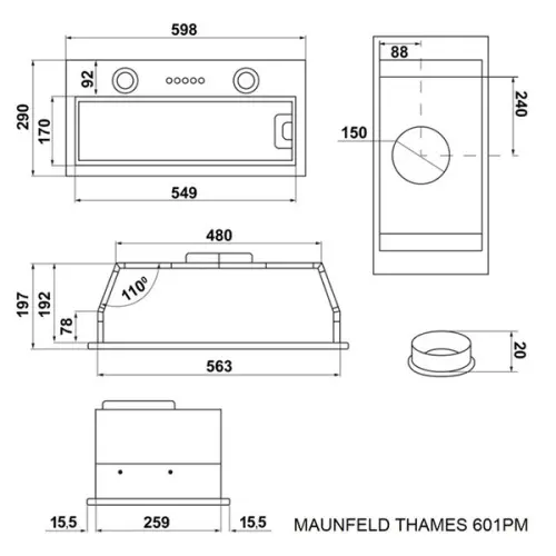 Вытяжки кухонные Maunfeld вытяжка maunfeld thames 601pm белый, 850 м3/ч