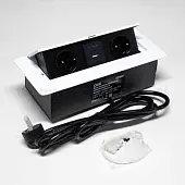 Розетки блок розеток выдвижной горизонт, 2euro, usb a+ c с быстрой зарядкой, 250в, 2700w, белая/чёрная, 2 м