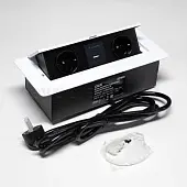 Розетки блок розеток выдвижной горизонт, 2euro, usb a+ c с быстрой зарядкой, 250в, 2700w, белая/чёрная, 2 м